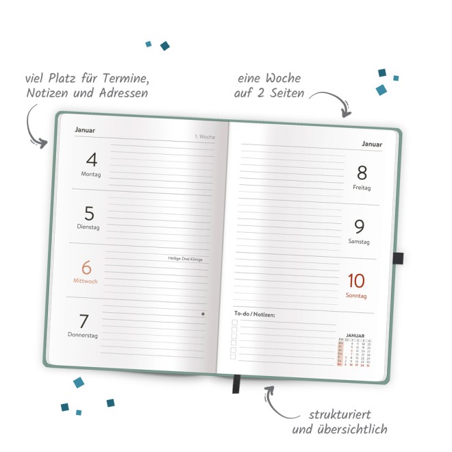 Taschenkalender A6 Soft Touch Premium Aquamarin 2027