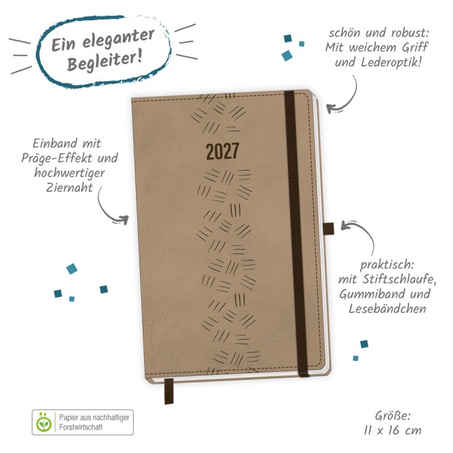 Taschenkalender A6 Soft Touch Premium Sand 2027