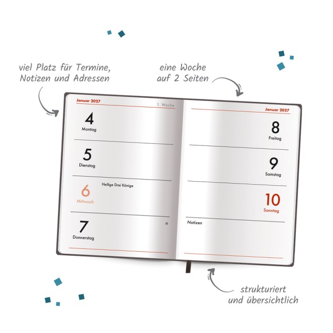 Taschenkalender A7 Soft Touch Anthrazit 2027