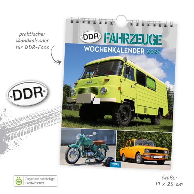 Wochenkalender zum Hängen DDR-Fahrzeuge 2027