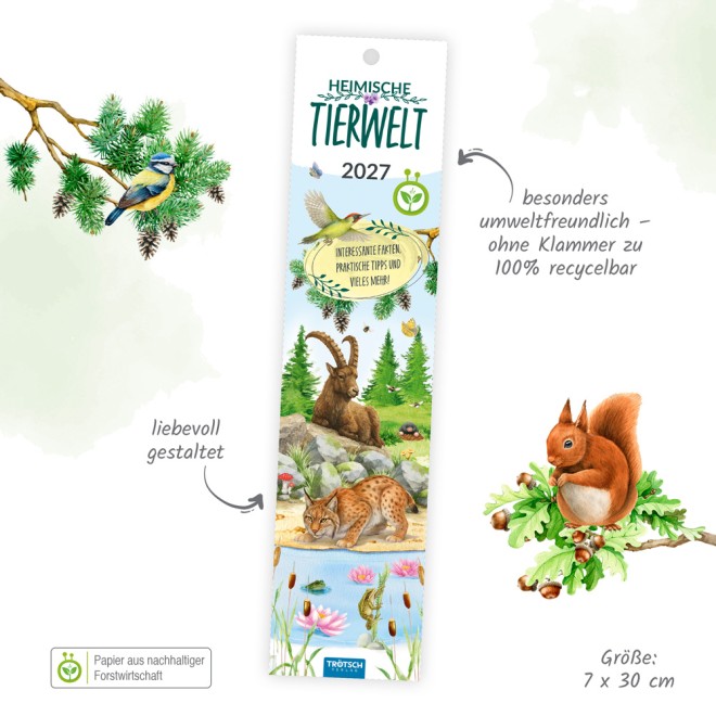 Streifenkalender Mini Heimische Tierwelt 2027