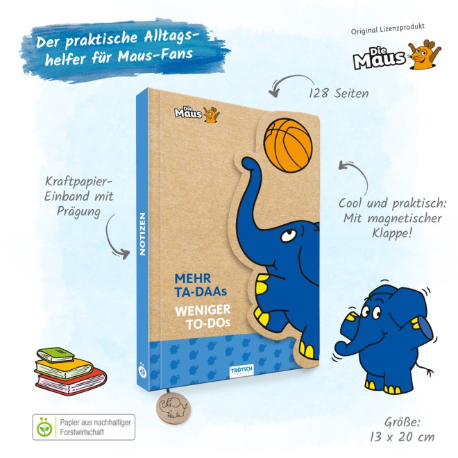DIE MAUS Notizbuch Klappe "Elefant"