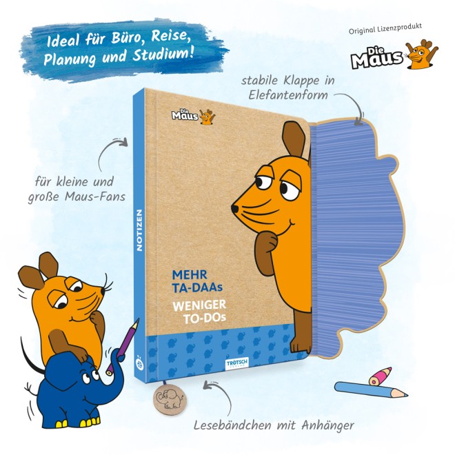 DIE MAUS Notizbuch Klappe "Elefant"