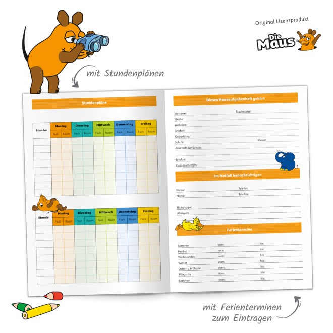 DIE MAUS Hausaufgabenheft Grundschule