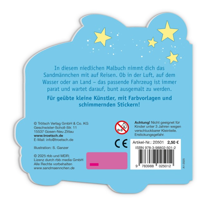 Unser Sandmännchen Mini-Malbuch mit Stickern "Fahrzeuge"