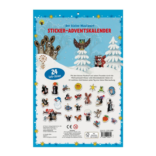 Der kleine Maulwurf Adventskalender mit 24 Soft-Stickern Sticker Adventskalender | Ab 3 Jahren