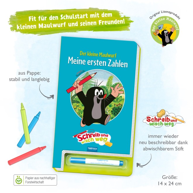 DER KLEINE MAULWURF Schreib und wisch weg "Zahlen"