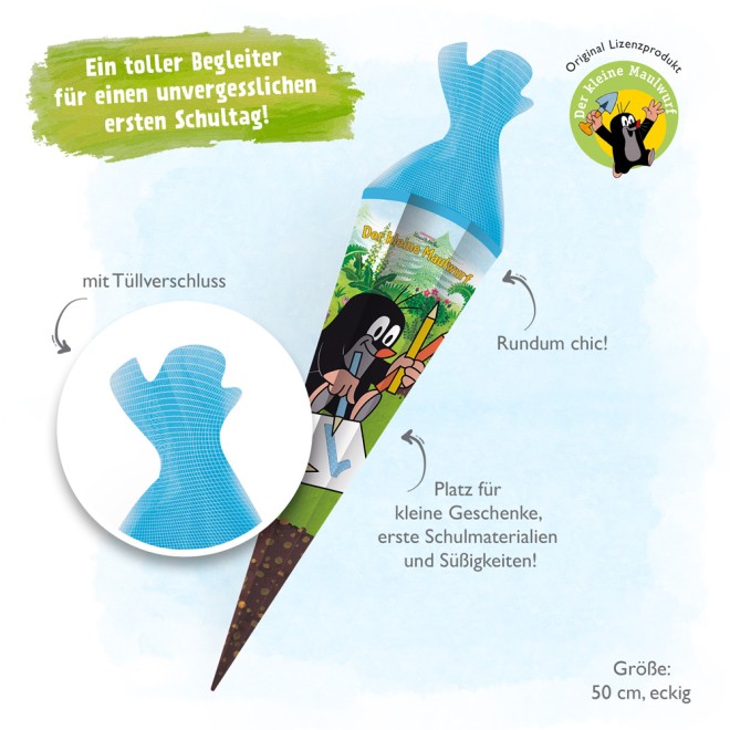 Schultüte "Der kleine Maulwurf" 50 cm Tüll