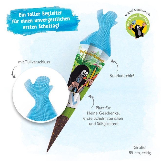 Schultüte "Der kleine Maulwurf" 85 cm Tüll