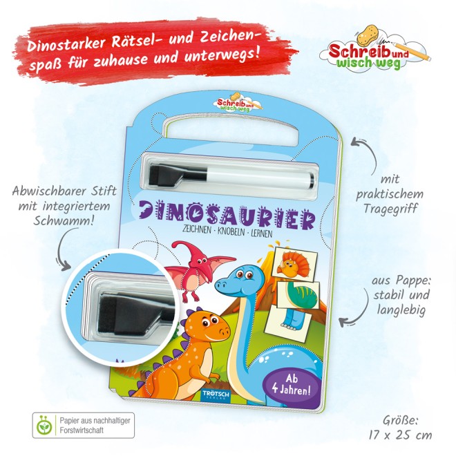 Schreib und wisch weg "Dinosaurier" mit Stift