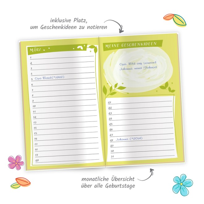 Taschengeburtstagskalender "Romantik"