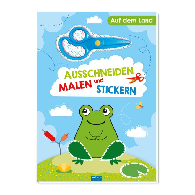 Bastelbuch "Auf dem Land" mit Schere Ausschneiden, Malen und Stickern