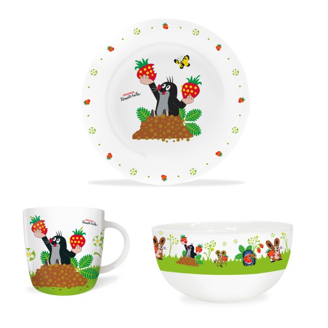 DER KLEINE MAULWURF 3tlg.Porzellan-Set "Erdbeere"