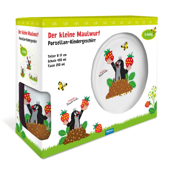 DER KLEINE MAULWURF 3tlg.Porzellan-Set "Erdbeere"