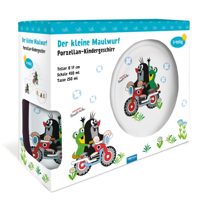 DER KLEINE MAULWURF 3tlg.Porzellan-Set "Motorrad"