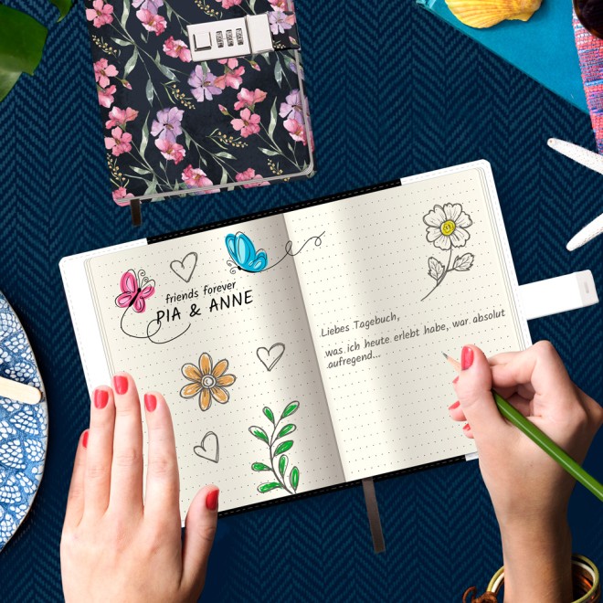 Tagebuch mit Zahlenschloss "Flowers"
