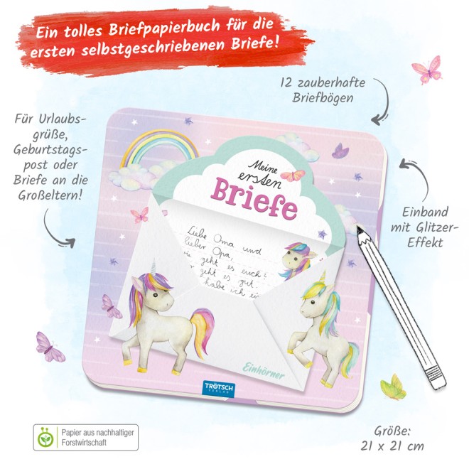 Briefpapierbuch Meine ersten Briefe "Einhorn"