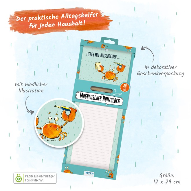 Notizblock mit Stift und Magnet "Krabbe"
