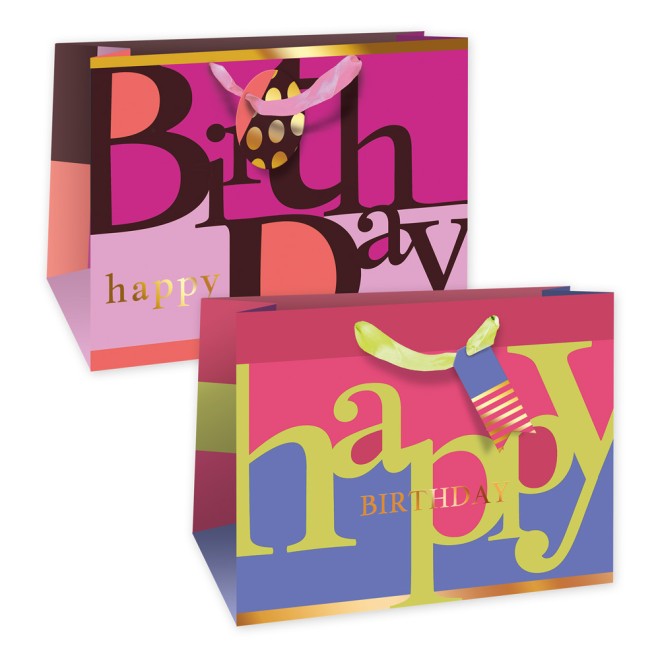 Geschenktasche quer pink "Happy Birthday"