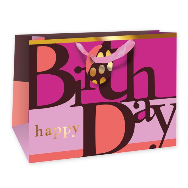 Geschenktasche quer pink "Happy Birthday"
