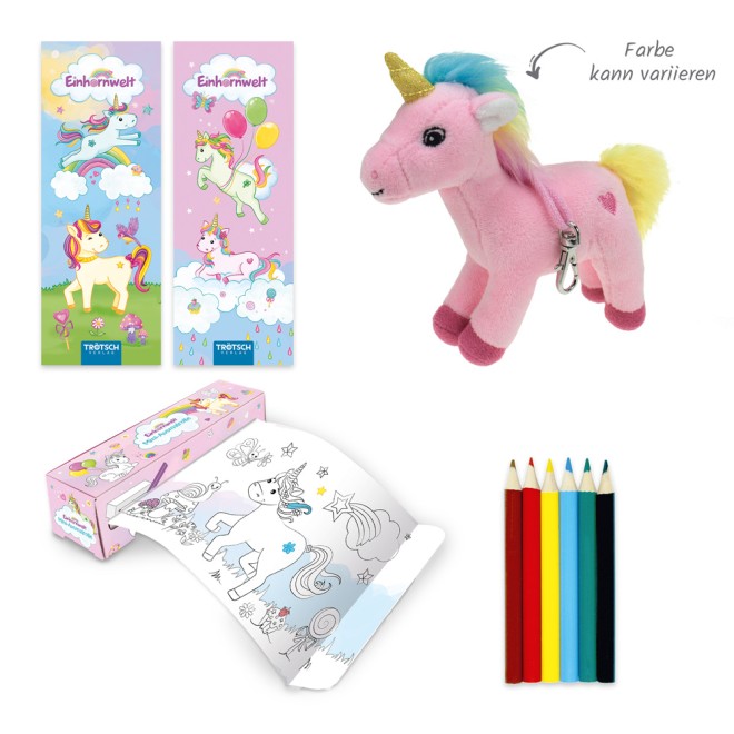 Kinderkoffer mit Fenster und Glitzerfolie gefüllt Einhornwelt