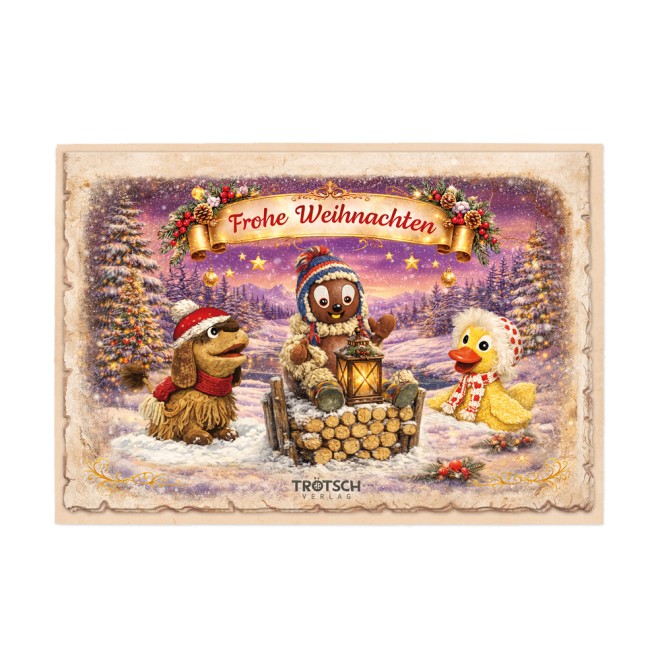 Unser Sandmännchen Weihnachtskarte Nostalgie Pittiplatsch und Freunde