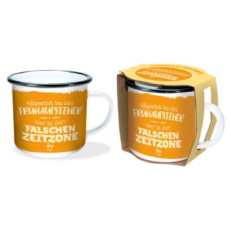 Emaillebecher "Falsche Zeitzone"