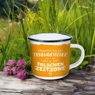 Emaillebecher "Falsche Zeitzone"
