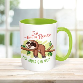 Tasse Rentner Faultier weiß grün
