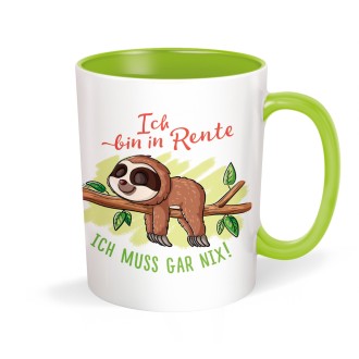 Tasse Rentner Faultier weiß grün