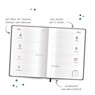 Taschenkalender A6 Soft Touch Anthrazit 2027