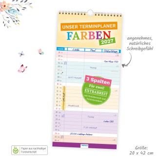 Terminplaner Farben 3 Spalten 2027