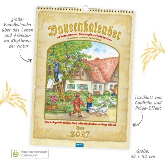 Großbildkalender Bauernkalender 2027 mit Wetterprognosen Bauernregeln und Ferienterminen