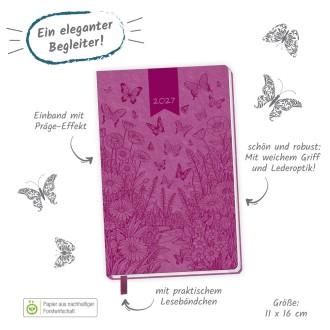 Taschenkalender A6 Soft Touch Schmetterlinge 2027