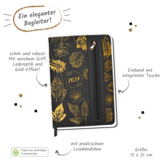 Wochenplaner A5 mit Tasche Flowers black 2027