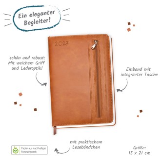 Wochenplaner A5 mit Tasche Braun 2027