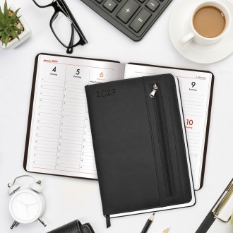 Wochenplaner A5 mit Tasche Schwarz 2027