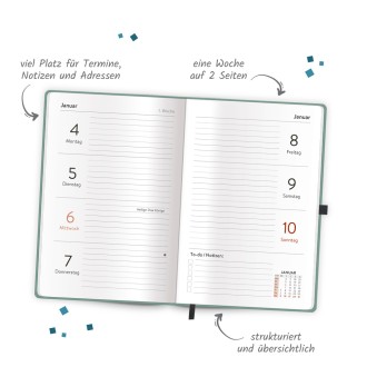 Taschenkalender A6 Soft Touch Premium Aquamarin 2027