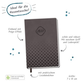 Taschenkalender A7 Soft Touch Anthrazit 2027
