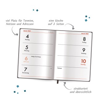 Taschenkalender A7 Soft Touch Anthrazit 2027