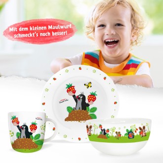 DER KLEINE MAULWURF 3tlg.Porzellan-Set "Erdbeere"