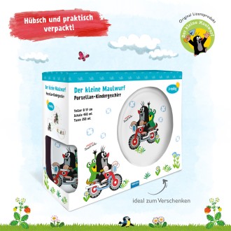 DER KLEINE MAULWURF 3tlg.Porzellan-Set "Motorrad"