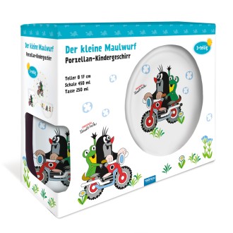 DER KLEINE MAULWURF 3tlg.Porzellan-Set "Motorrad"