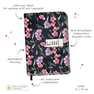 Tagebuch mit Zahlenschloss "Flowers"
