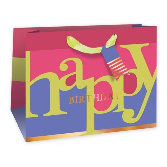 Geschenktasche quer pink "Happy Birthday"