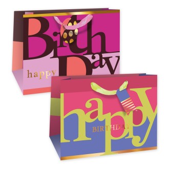 Geschenktasche quer pink "Happy Birthday"