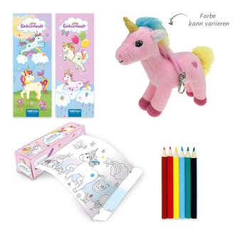 Kinderkoffer mit Fenster und Glitzerfolie gefüllt Einhornwelt