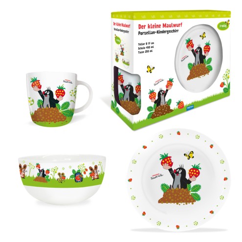 DER KLEINE MAULWURF 3tlg.Porzellan-Set "Erdbeere"